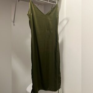 UO green satin dress.